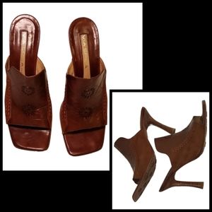 Via Spiga Suede and Leather Cut-Out Stiletto Mules